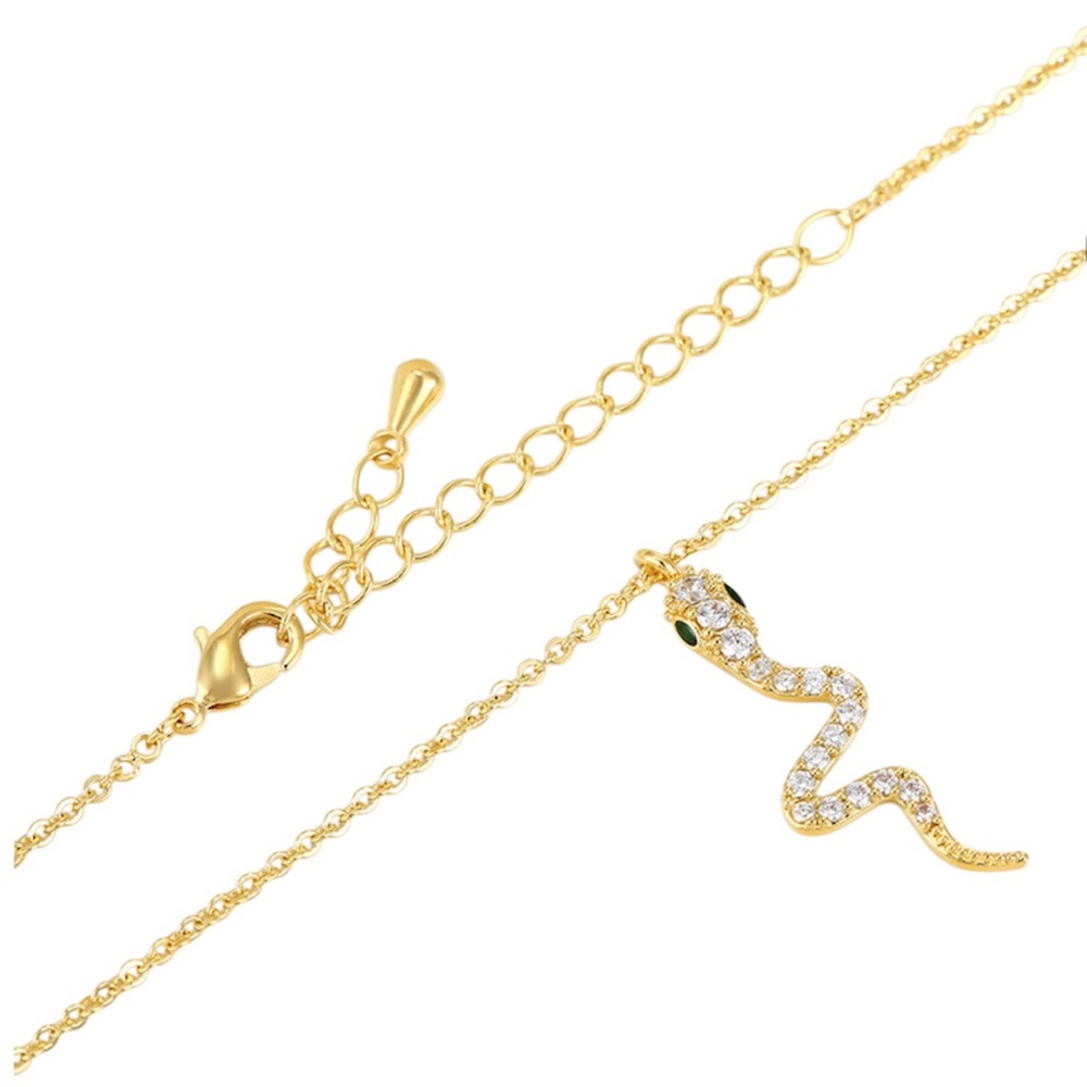 Snake Necklace 14k Gold Plated Real Zirconia - Picture 3 of 8